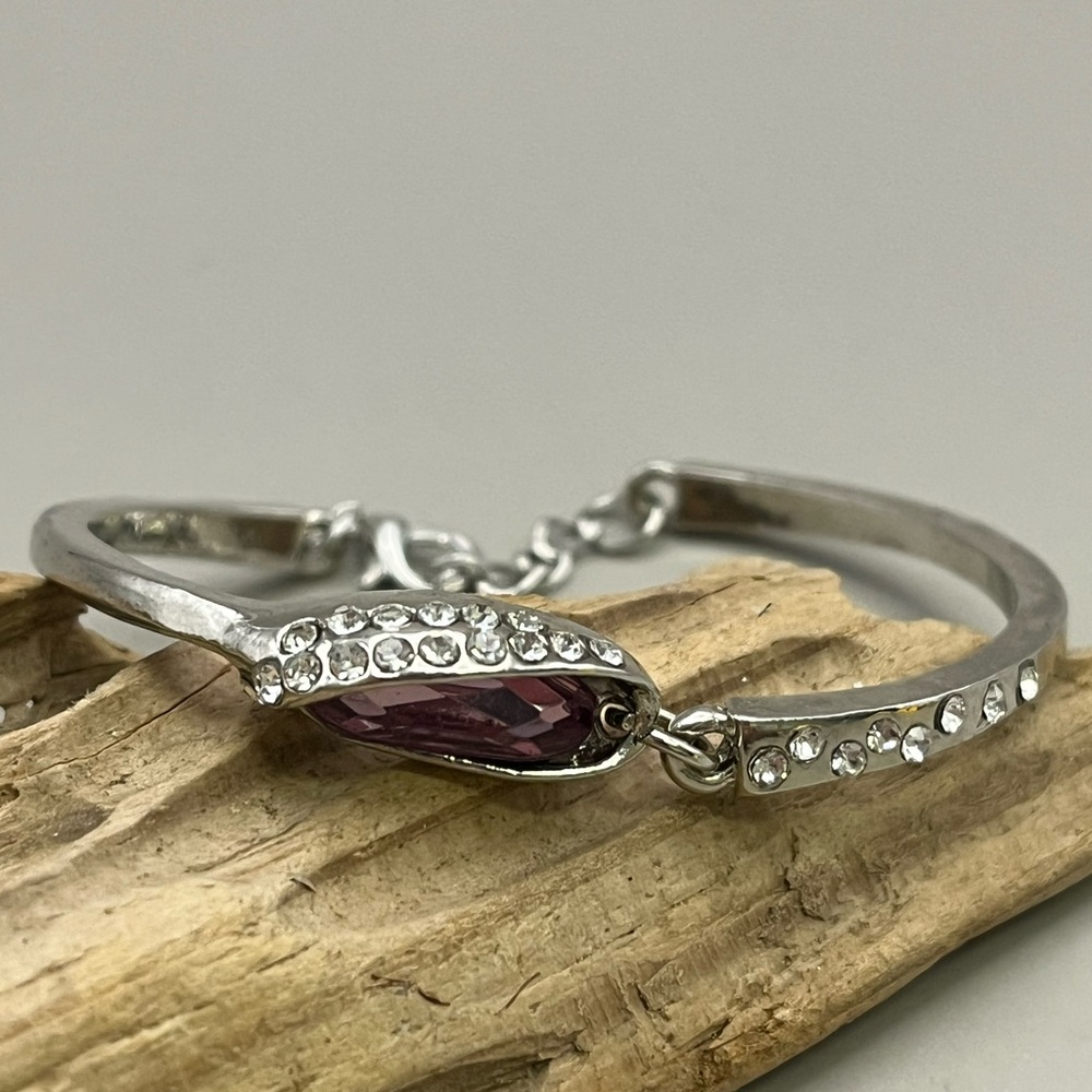 Silver and Purple Infinity Bracelet with Sparkling Accents